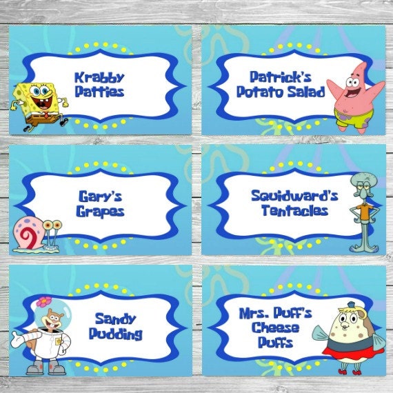 Spongebob Food Labels Spongebob Birthday Food Labels