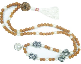 Meditation Pearl Mala Bead Rudraksha Healing Stone Japamala Yoga Spiritual Necklace