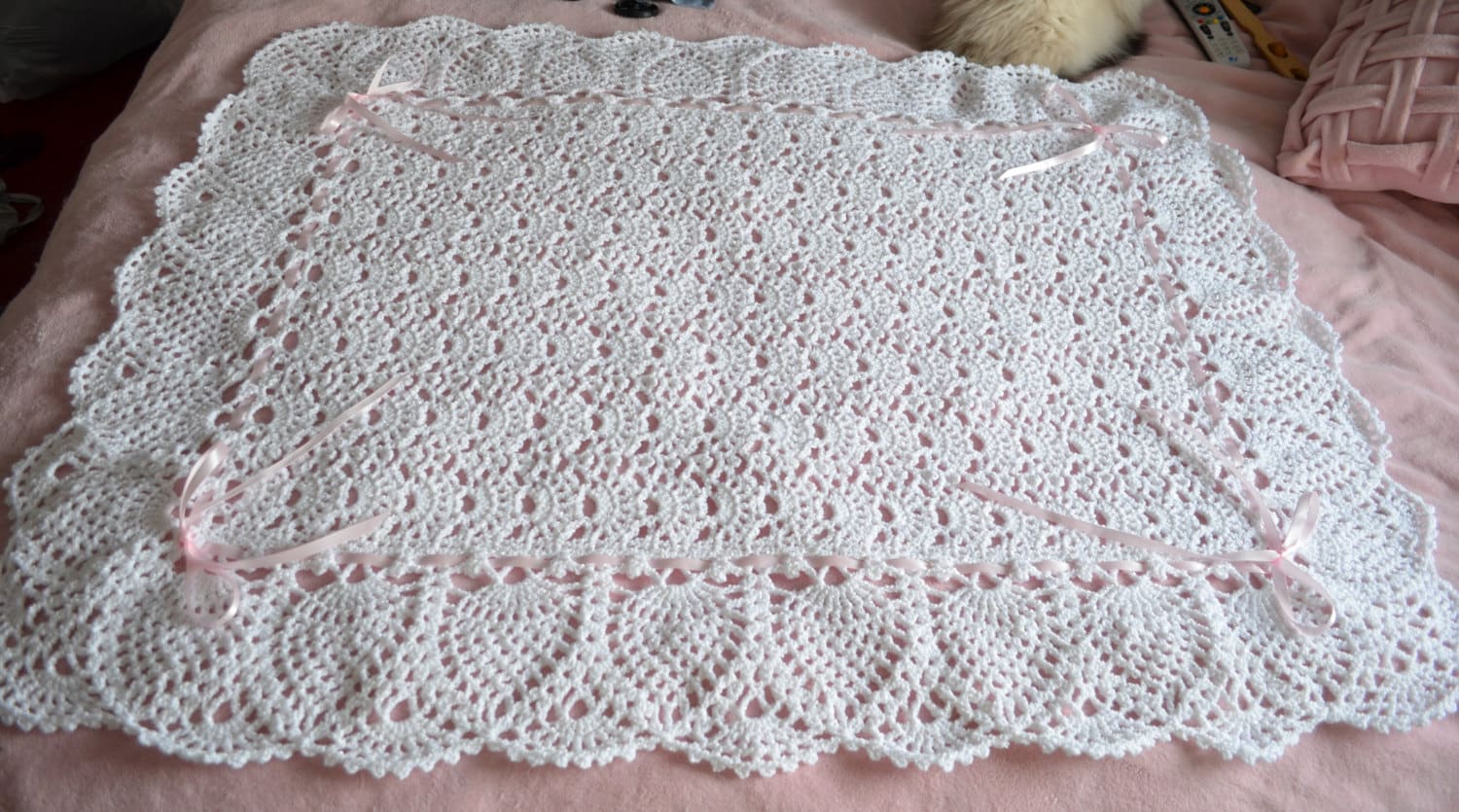 Download White Lace Crocheted Baby Blanket Afghan Perfect for the