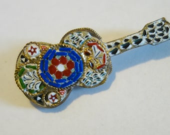 Vintage Micro Mosaic Guitar Brooch