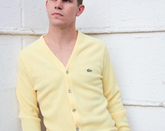 RARE FIND Vintage IZOD Cardigan/Yellow Lacoste Cardigan/Retro Izod Sweater/60's Izod Lacoste Cardigan/Size S/28"Long/44"Chest/23"Sleeve