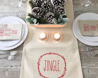 Christmas Table Runner Jingle Table Runner Holiday Table Runner Cotton Canvas Table Runner Farmhouse Decor Farmhouse Christmas Wreath