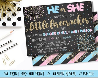 Firework Gender Reveal, Firecracker Gender Reveal Invitation, 4th of July Gender Reveal, New Years Gender Reveal Invitation