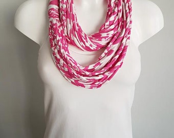 T shirt scarf, t shirt infinity scarf, loop scarf, fabric scarf, cotton fabric scarf, pink scarf, skinny scarf, thin scarf