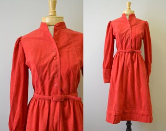 1970s Leslie Fay Red Ultrasuede Dress