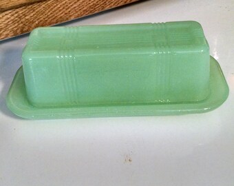 Jadite Jadeite, Vintage Style Reproduction Glass Lidded Covered Butter Dish, Free Shipping