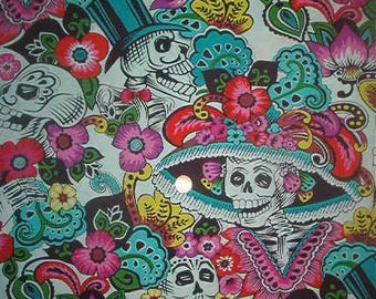 ALEXANDER HENRY cotton fabric-Dia de la Catrina-skulls-folklorico-Mexican-1 yd