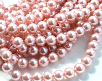 Beautiful Pink Glass Pearls 10mm Round Beads FULL STRAND