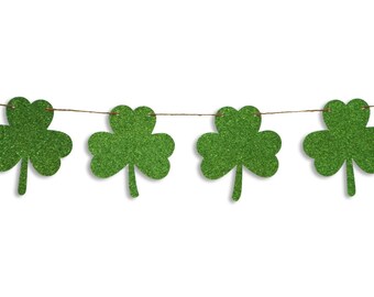 Shamrock glitter garland, St Patricks Day garland, St Patrick's Day shamrock banner, St Patrick's Day decoration, Shamrock Bunting
