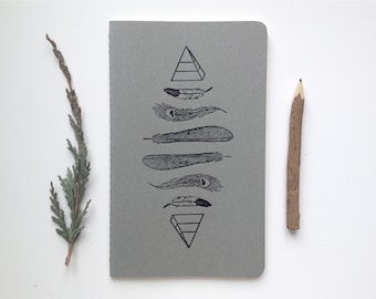 Letterpress Moleskine Journal - Feathers & Pyramids Pattern