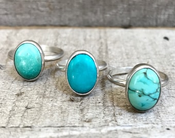 Elegant Solitaire Veined Oval Turquoise Sterling Silver Ring | Boho | Rocker | Turquoise Ring | Sterling Silver Ring | Choose Your Stone