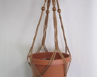 Macrame Plant Hanger Vintage Style 4mm with BEADS 30 inch Cinnamon (Choose Color)