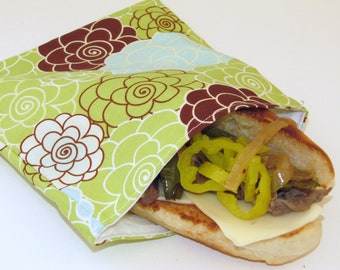 Reusable Sandwich Bag - Green Blossoms