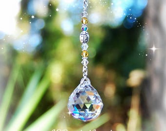Yellow Ladybug Crystal Suncatcher, Rear View Mirror Car Charm, Window Prism Decoration - Unique