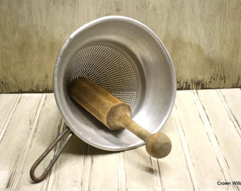 Vintage Wear-Ever Strainer and Pestle - Kitchen Decor - Cone Shaped Aluminum Strainer - No. 8 - Made in USA
