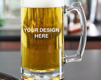 Custom Engraved/Etched Beer Glass /25 oz Beer Mug /16oz Pint Glass /you choose your text and font