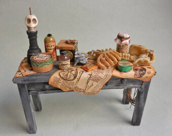 Dollhouse Miniature Halloween Witch , Wizard Bone Table Artisan Made1:12