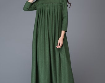 green wool dress elegant dressprom dress party dress maxi