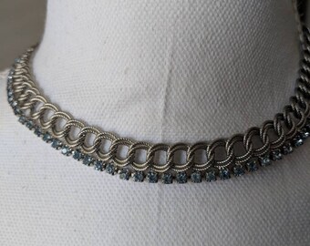 Baby Blue Rhinestone & Silver Loop Necklace