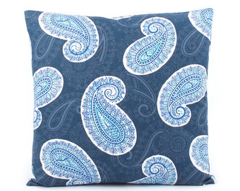 CLEARANCE Dark Blue Paisley Pillow Cover 18x18, Navy Blue Pillow, Denim Blue Pillow, Blue Pillows, Throw Pillow, Toss Pillow