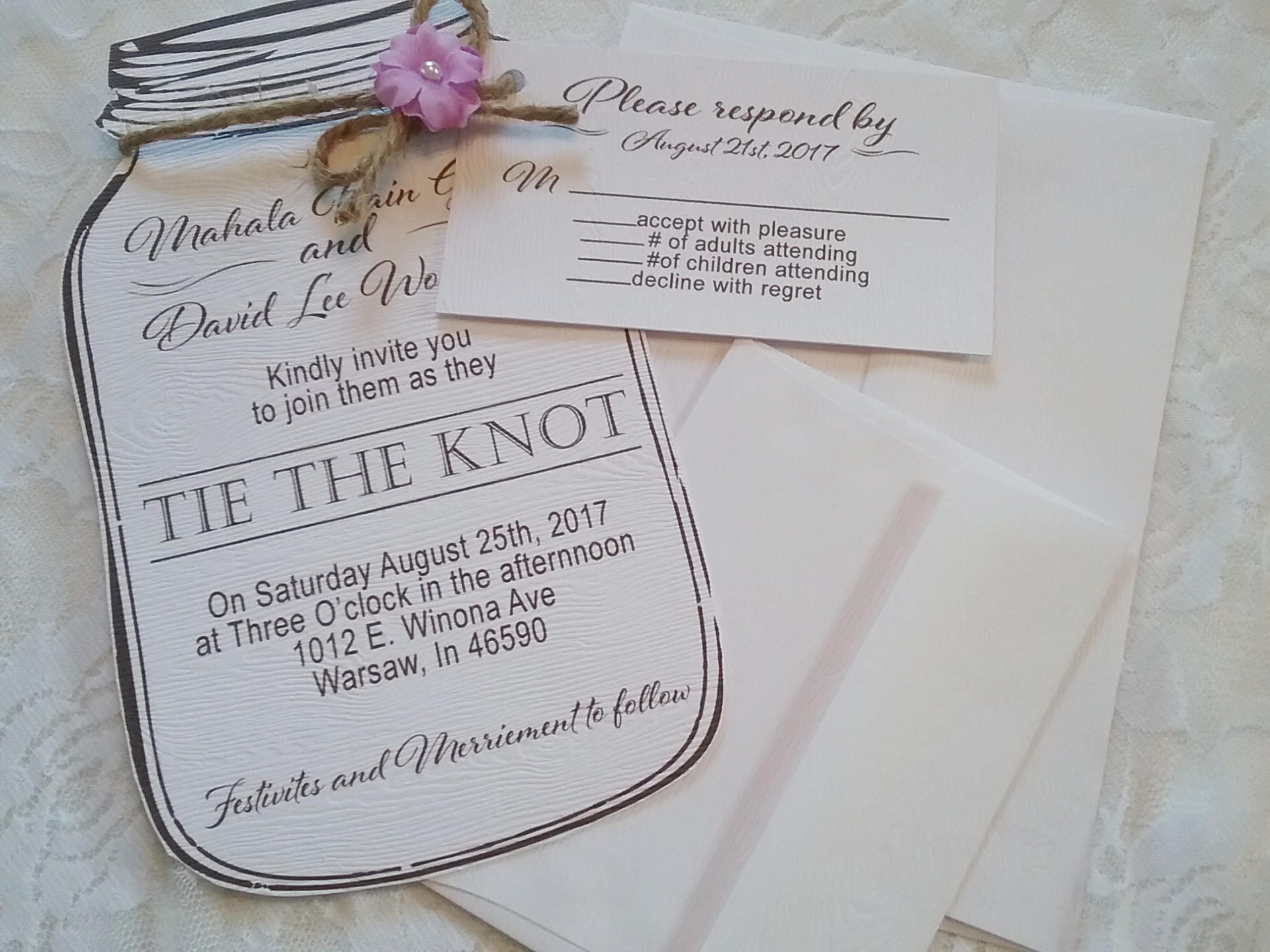 Mason Jar Wedding Invitations Tie the Knot Wedding