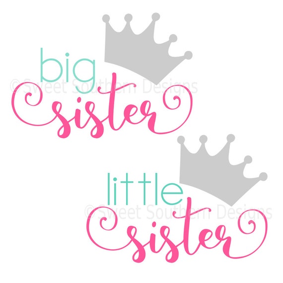 Big sister little sister with crown Princess SVG instant