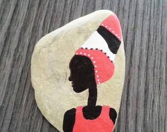"African" hand painted Pebble