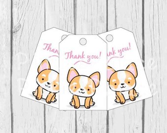 Corgi Tags Birthday Favor Gift Thank You Tags Wrapping Package Labels T636