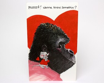 Vintage 1992 Suzy's Zoo Valentine's Greeting Card "Wanna know something? I love ya, ya big hunk!" Gorilla & Mouse by Suzy Spafford