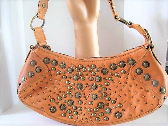 Tan Leather Purse, Brass Riveted, Labeled Wilsons, Original Tag, Vintage Handbag