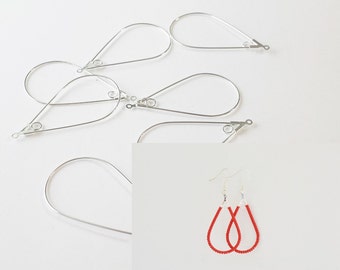 Beading hoop, silver-plated brass, 40x22mm hoop,large hoops,smooth teardrop with loop,earring findings,earring hoops,jewelry findings
