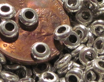Rounded Metal Heishi Spacer Beads- 2mm x 4mm Silver Tone Flat Disks- *Choose Lots of 25 or 100 *
