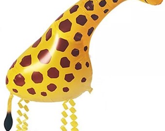 Giraffe walking floating helium balloon