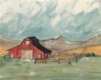 Open Spaces: Red Barn in Valley