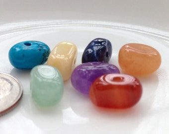 7 Chakra Stones, Genuine Gemstone Chakra Bead Set, 1 ea. of 7 Beads, Healing Chakra stones, Gay Pride, Yoga, Each 10mm x 5mm