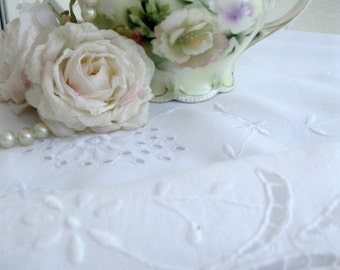 Two Embroidered Vintage Centerpieces, Open Cutwork Doilies, Drawnwork Linens, Drawnwork White on White Embroidery, by mailordervintage