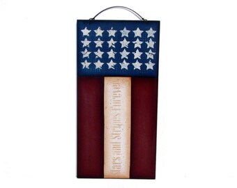 Primitive American Flag, Handpainted Wood Sign, Hand Painted Americana Home Decor, Wall Art, Stars and Stripes, Tole Decorative Painting