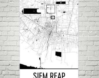 Angkor Wat Print, Siem Reap Map, Angkor Wat Art, Siem Reap Cambodia Poster, Siem Reap Wall Art, Cambodia Poster, Cambodian Gifts, Art