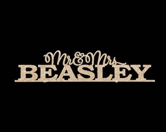 Mr and Mrs sign with last name, Gold or Silver Glitter, Wedding Decor, Wedding, Mr & Mrs Wedding Sign