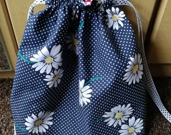 Sock Sack - Daisy Drawstring Bag - Project Bag