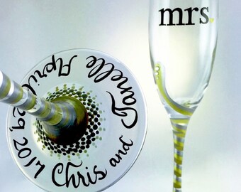 mr. and mrs. Wedding Toasting Flutes with optional personalization
