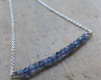faceted denim blue IOLITE sterling silver necklace