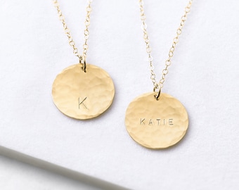 Personalised hammered disc necklace - gold circle necklace - large gold disc necklace - personalised necklace - layering necklace