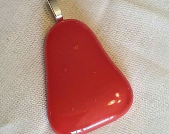 Red fused glass pendant necklace original one of a kind