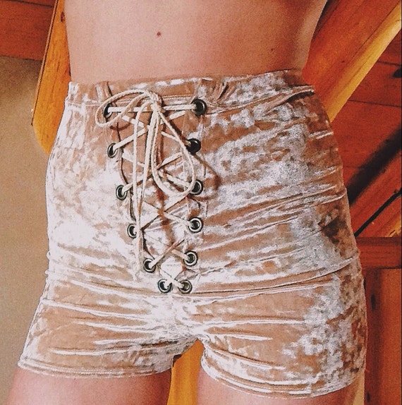 Crushed Velvet Lace Up Shorts Festival Wear Grommet Shorts
