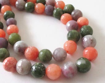 Mix Green Orange Purple Beads - Faceted Agate Beads - Center Drilled - Round Ball Stone - Natural Gemstone - 16 Strand - 12mm - DIY Jewelry