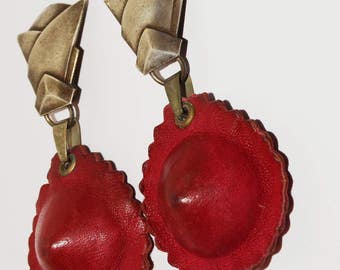 1930's Dear To Wear This One of a Kind Lovely Large Leather Earrings.