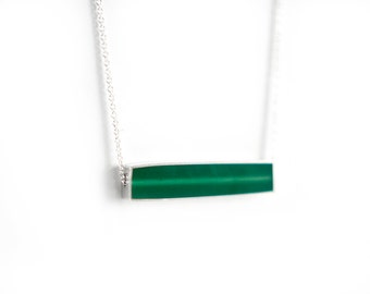 Borderline Necklace in green resin and sterling silver, holiday Christmas gift