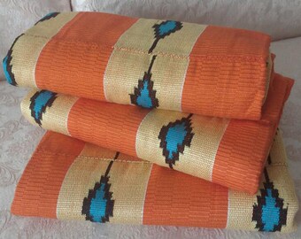 Orange Kente Cloth, Authentic Handwoven Traditional Ghana Fabric, Large Pieces
