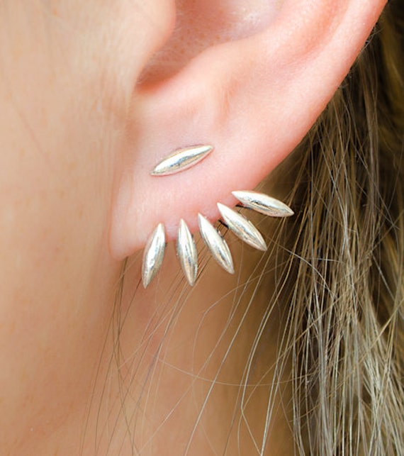 Silver Drops Ear Jackets Spiky Earjackets Jacket Earrings